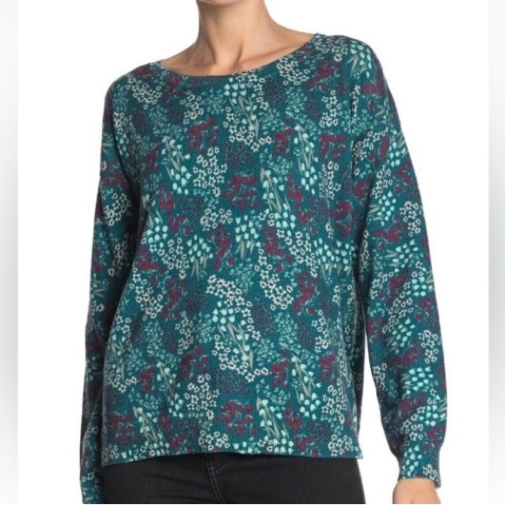 Joie Ocean Eloisa Floral Pullover Scoop Neck Long Sleeve Sweater Size L